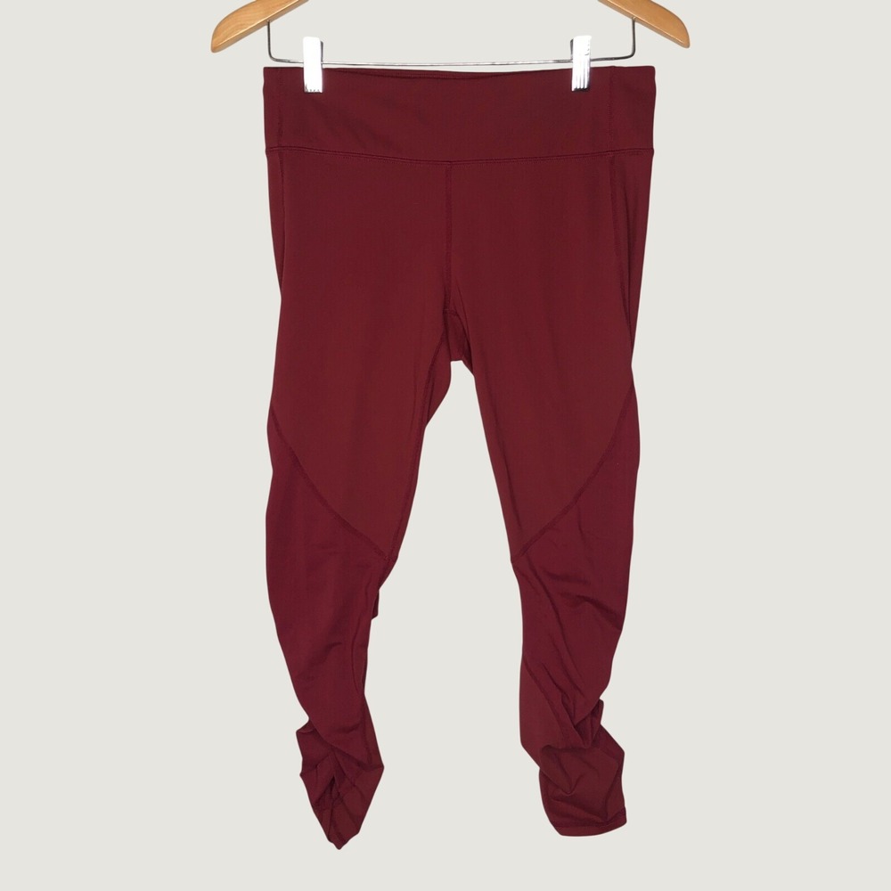 Fabletics Leggings S Burgundy PureLuxe Ruched Ankle Athleisure Yoga Pants